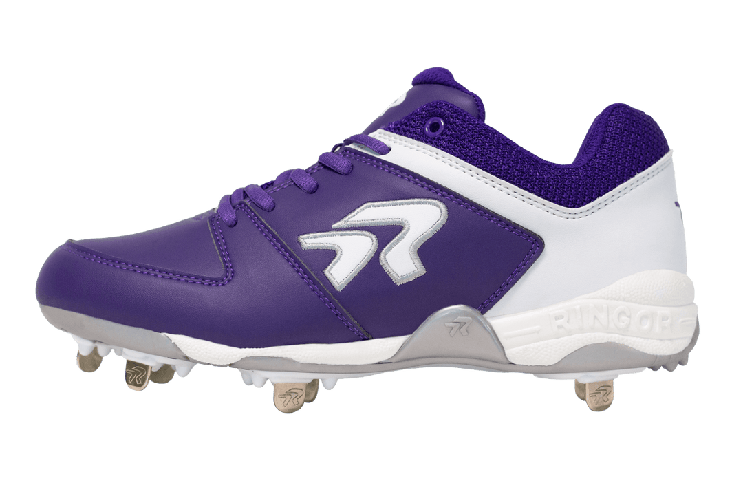 purple and white softball cleats
